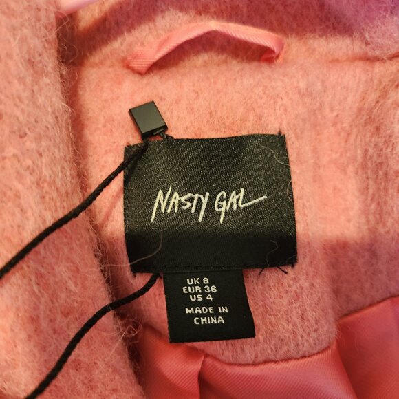 Nasty Gal Pink Faux Shearling Fur Trim Wool Penny Lane Coat Size 4 NWT - Picture 5 of 6